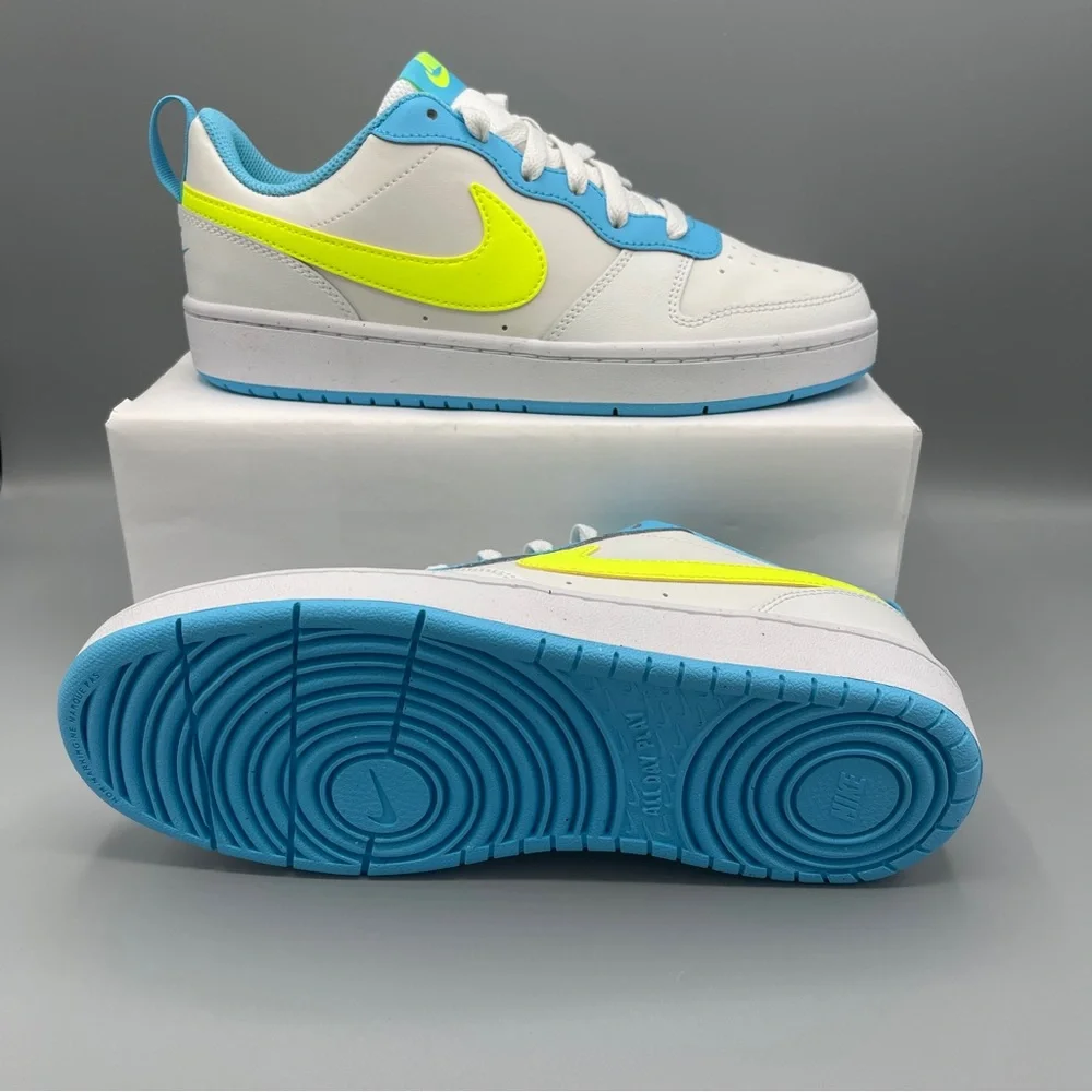 Nike Court Borough Low 2 Big Girl/SUMMIT WHITE/VOLT-BALTIC BLUE - Picture 15 of 17
